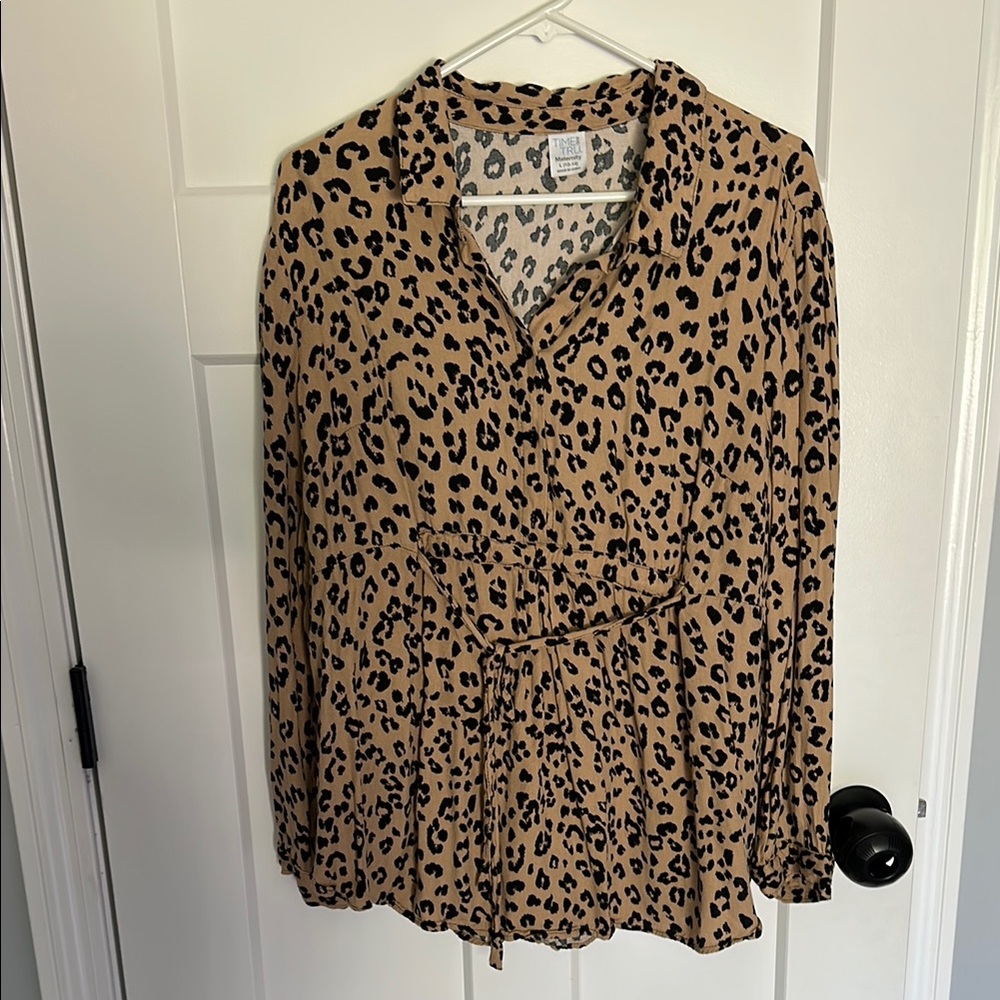 Maternity Time and Tru Leopard Print Blouse in Brown and Black